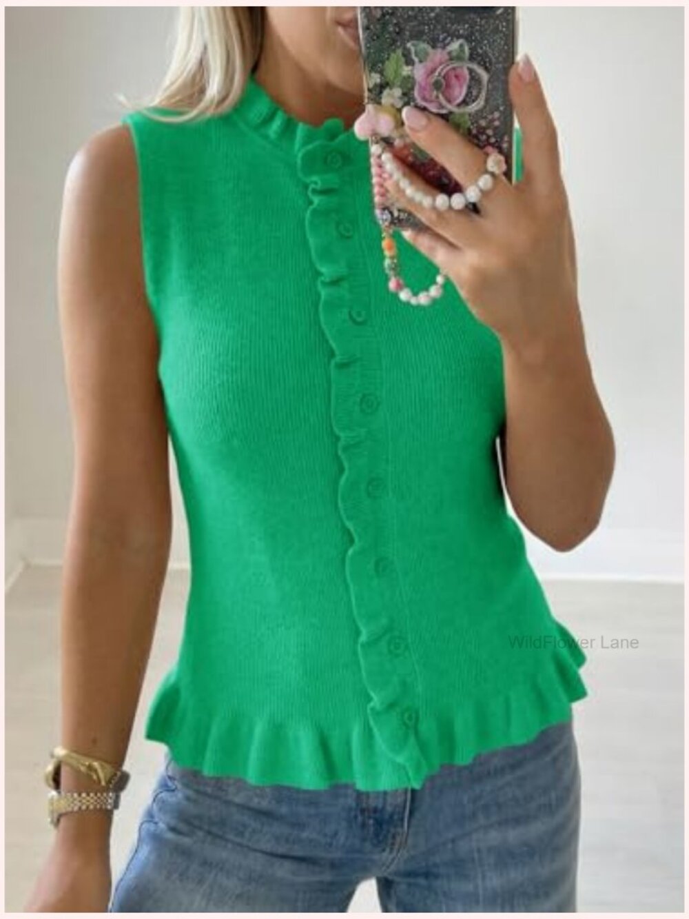 Sleeveless Sweater Vest Ruffle Button Down Knit Tank Top Trendy Going Out Top - Picture 2 of 5